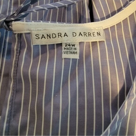 Sandra Darren blue white stripped dress with embroidered bottom - Picture 5 of 5